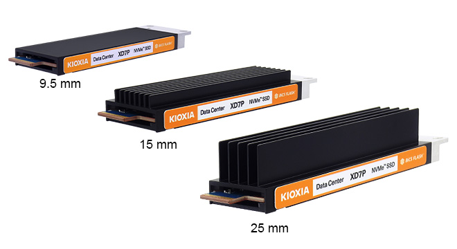 KIOXIA XD7P E1.S 9.5mm、15mm 和 25mm 產品圖片
